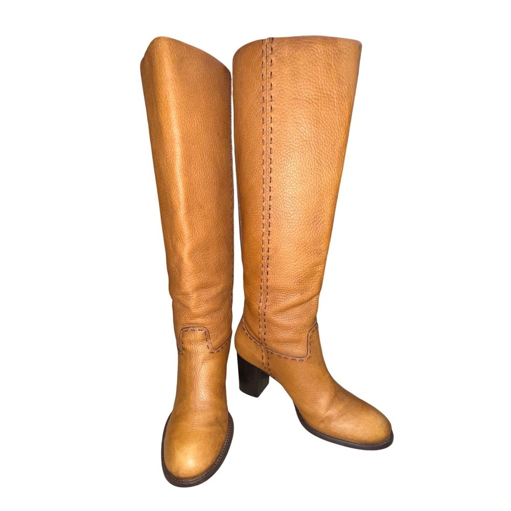 TORY‎ BURCH Pebbled Leather Equestrian Boots Quiet Luxury Gold Logo | Sz 9.5M